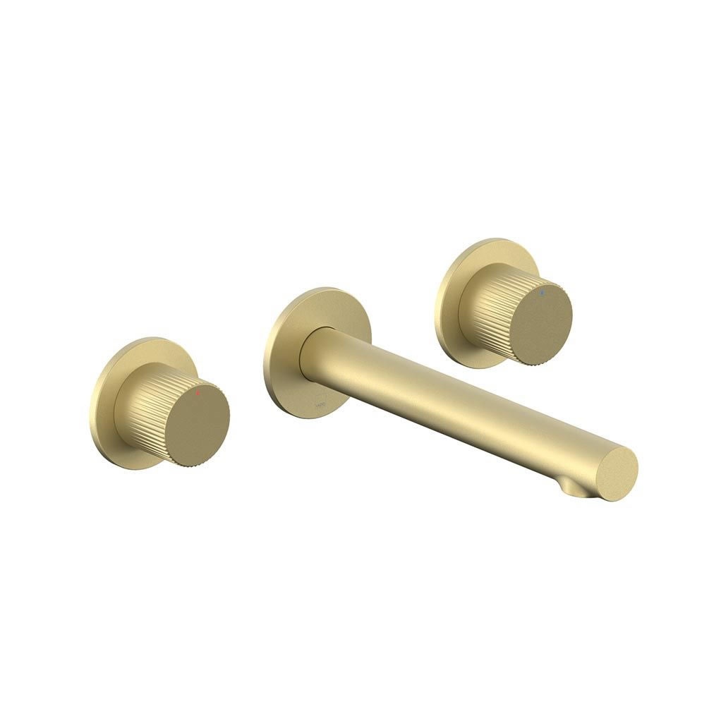 Vado Safari Leverless Satin Brass 3 Tap Hole Wall Mounted Basin Mixer